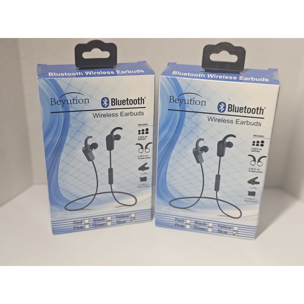 Two Beyution‎ Bluetooth Wireless Earbuds with Mic. Blue